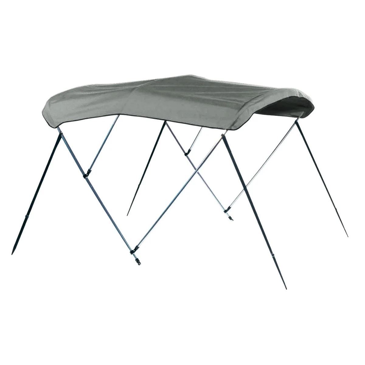 Carver 3-bow bimini top and frame, grey canopy on a folding stainless frame