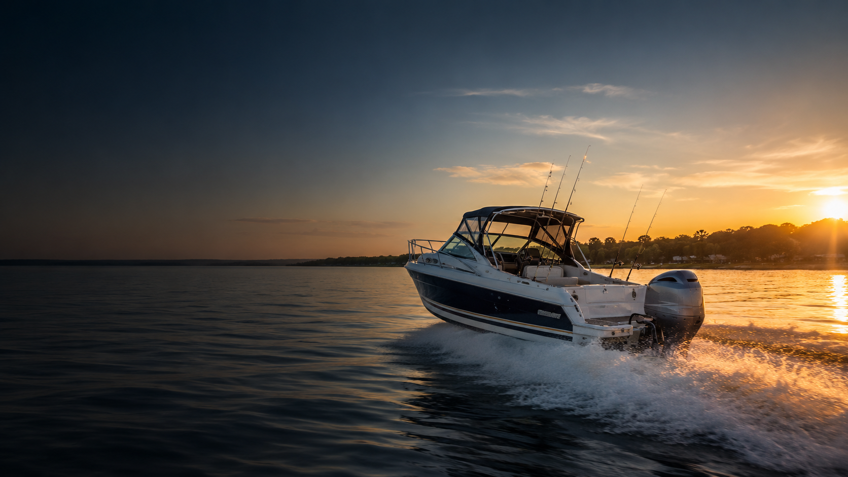 Boat at sunset on Lake Erie