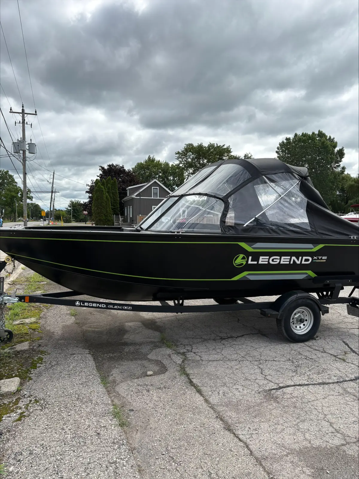 New Legend XTE Sport 18 on its trailer outside the Hartzel Marine shop in Dunnville
