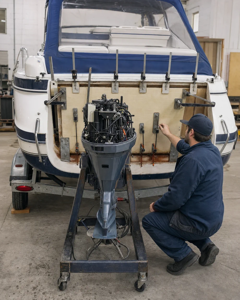 Transom being rebuilt with new core