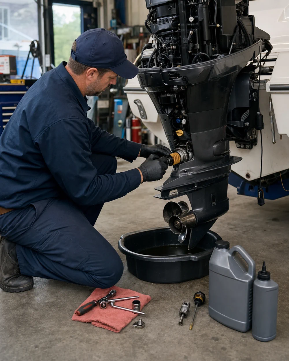 Outboard receiving scheduled maintenance