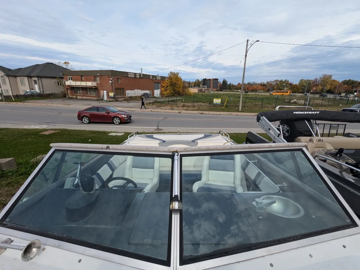 View through the windshield from the helm of the Chris-Craft Scorpion Sting