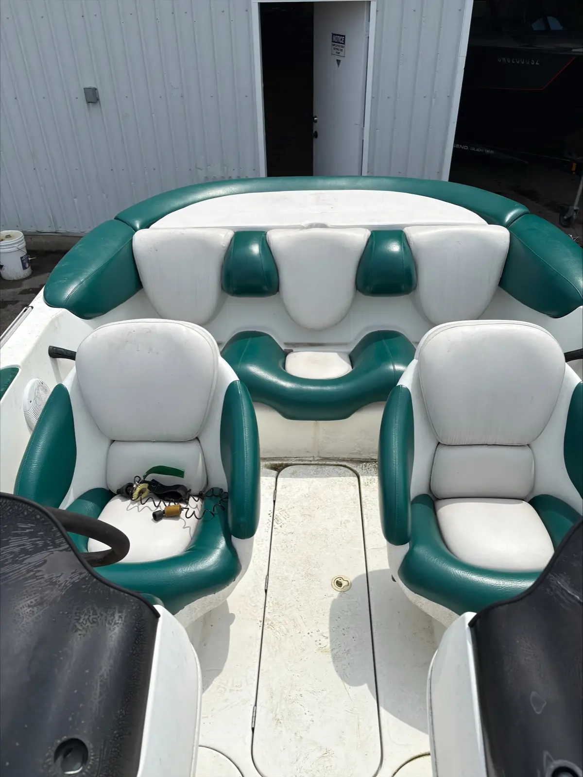 Cockpit and rear bench of the 1997 Sea-Doo Challenger 1800 with new green and white interior