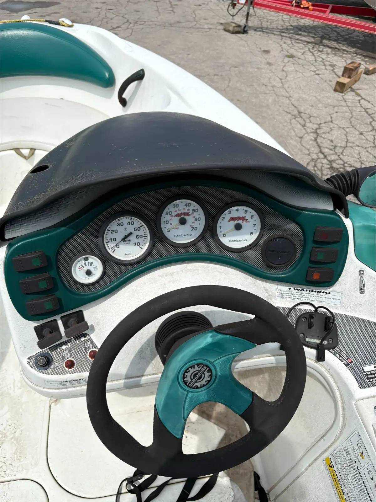 Helm, gauges and steering wheel of the 1997 Sea-Doo Challenger 1800