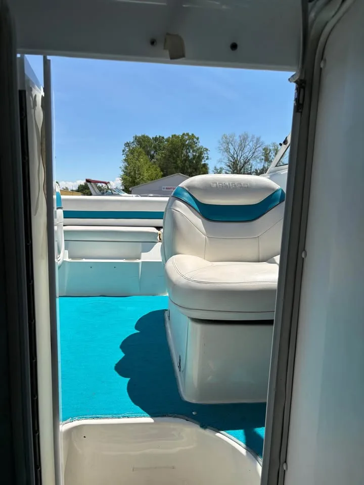 Looking out from the cuddy cabin into the cockpit of the Wellcraft 236